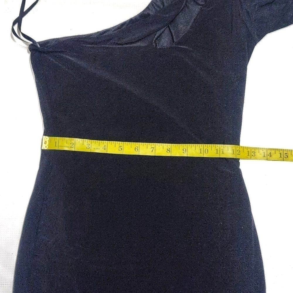 21 Saints Black Velvet One Shoulder Cut Out Split Thigh Dress Size Small - Picture 6 of 11
